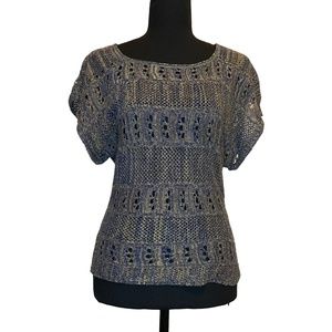 Say What? Open Weave Sparkly Short Sleeve Sweater Size S